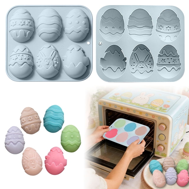 3D Easter Egg 6 Cavities Easter Chocolate Silicone Rabbit Egg Tray Non Stick Baking For Easter Chocolate Cakes And Desserts