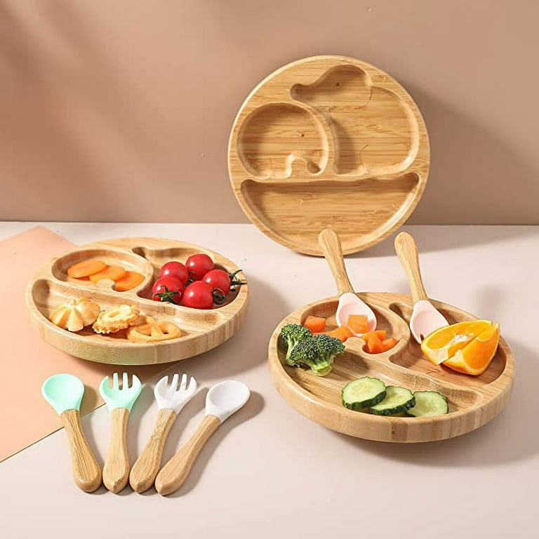 Baby Bamboo Suction Plates Set with Spoons & Fork, Baby Food