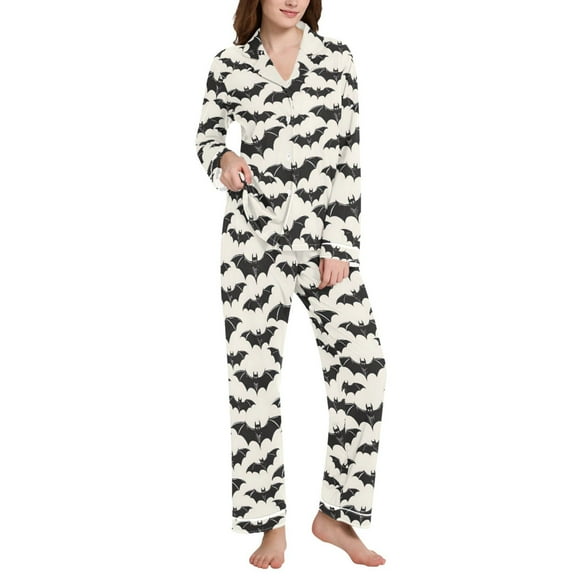 joogoo Pajamas Set for Women Bats Halloween Long Sleeve Pjs Loungewear L