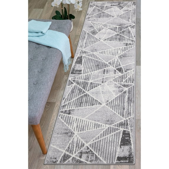 Geometric Modern 2'x7' Gray Runner Rug