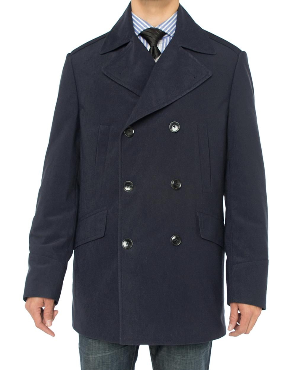 Luciano Natazzi Men's Double Breasted Top Coat Modern Fit Pea Coat Navy ...