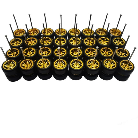 16 Set 1/64 Wheels and Tires Kit Simulation 1 64 Scale Wheels with Rubber Tires and Hub Suitable for Adding Collection Value to 1/64 Model Cars