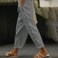 thumbnail image 2 of leijia Striped Linen Pants Women Cropped Side Bottom Trim Elastic Waist Capris Lightweight Summer Beach Trousers with Pocket, 2 of 7