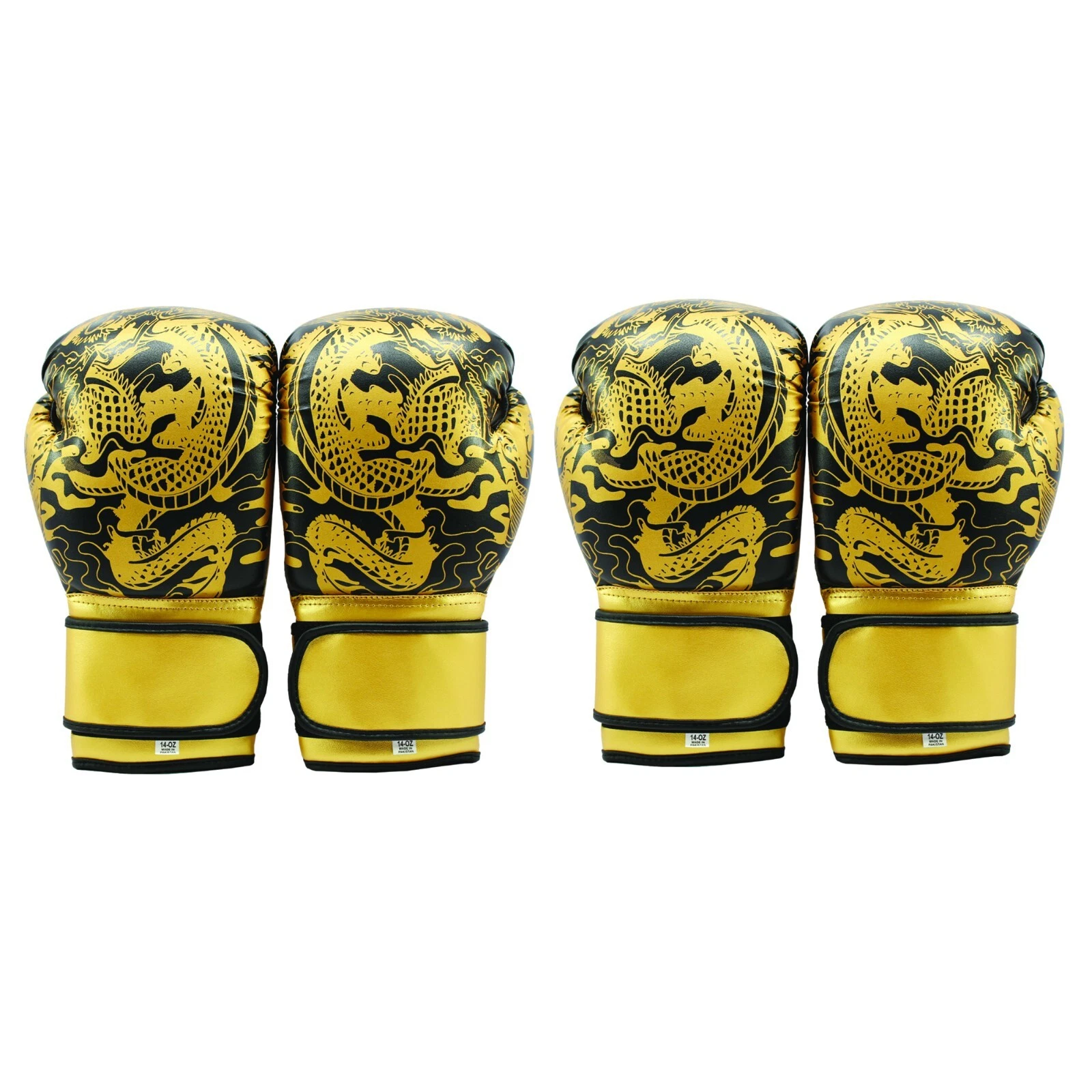 Last Punch 2 Pairs of 14oz Boxing Gloves & Head Guard Training Sparring Kickboxing Practice Gear Black/Gold