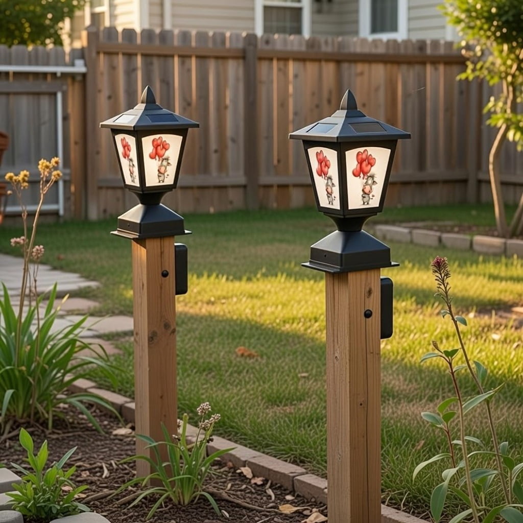 Solar Post Cap Light Outdoor, Fits 4x4 5x5 6x6 Wood Posts, Waterproof LED Fence Post Light for Deck Patio Garden Yard Decoration, Removable Design Panel (Black, 1 Pack) (Heart2)