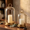 thumbnail image 4 of 2PC Metal Frame Glass Cloche Candle Holders With Hanging Hooks Vintage Jar Candle Display Decorative Candle Cloche For Christmas Birthday Wedding Table Decor, 4 of 9