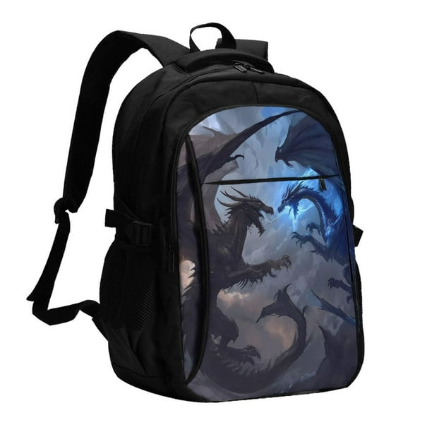 Fotbe Black And Blue Lightning Dragon Mochila con Estampado y Puerto USB para Hombre y Mujer, Mochila Antirrobo, Mochila de Viaje, Mochila Escolar, Mochila Universitaria