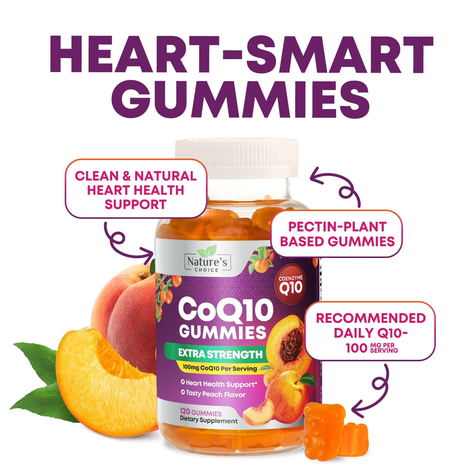 CoQ10 Gummies for Adults 100mg - 3X Strength, High Absorption, Antioxidant Supplement for Heart Health Support & Energy Production, Ultra Coenzyme Q10 Vitamins, Coq 10 Supplements - 120 CoQ10 Gummies