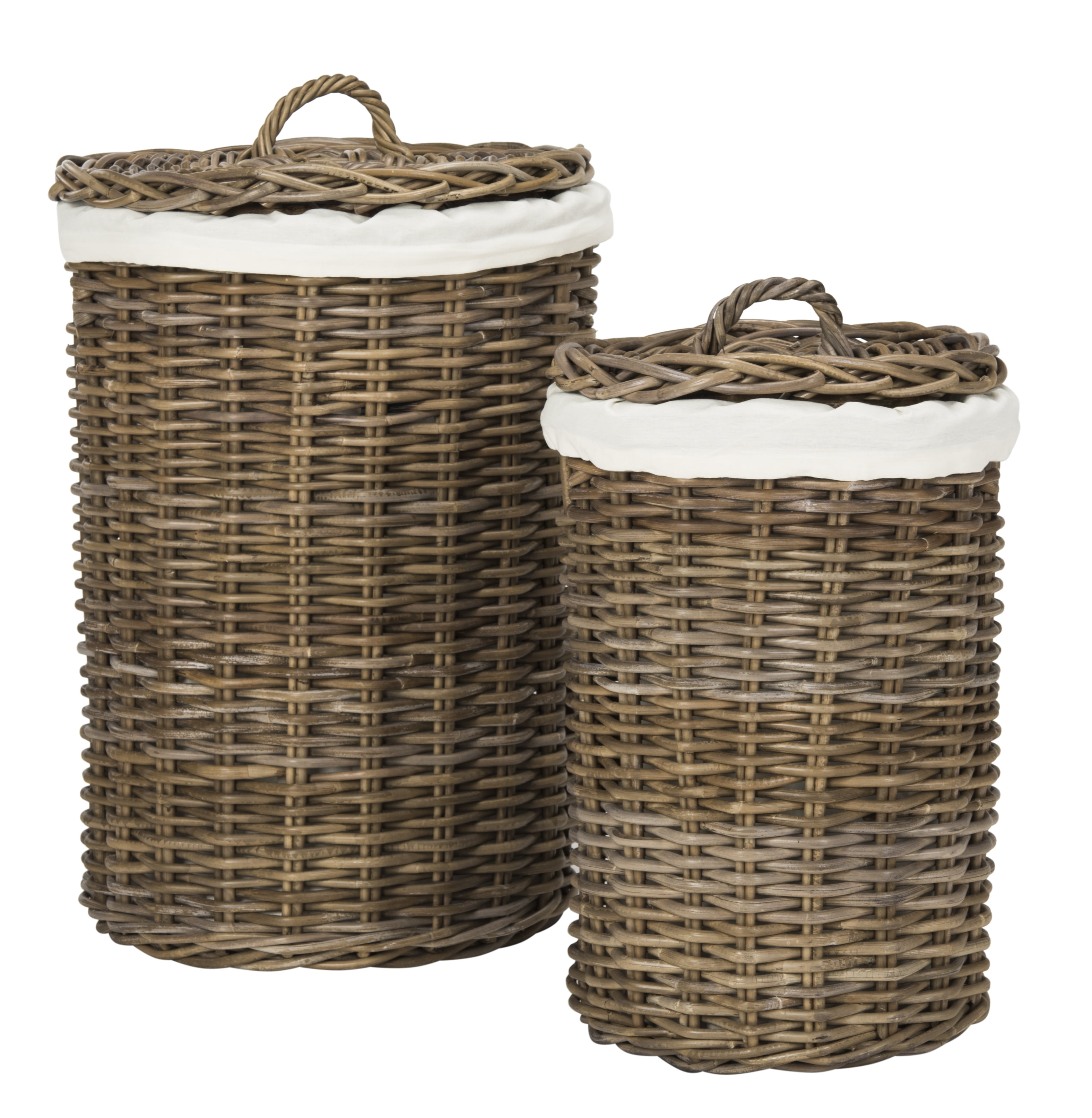 Safavieh Millen Rattan Round Hamper Laundry Baskets, Two-in-One