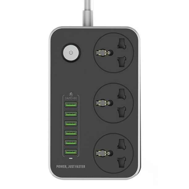 Injueey Interruptor de tira de alimentación con enchufe estadounidense de 3 pines redondos, cable de 2 M, salidas universales, 6 USB, cable de Accesorios para electrodomésticos Injueey HA002567-00