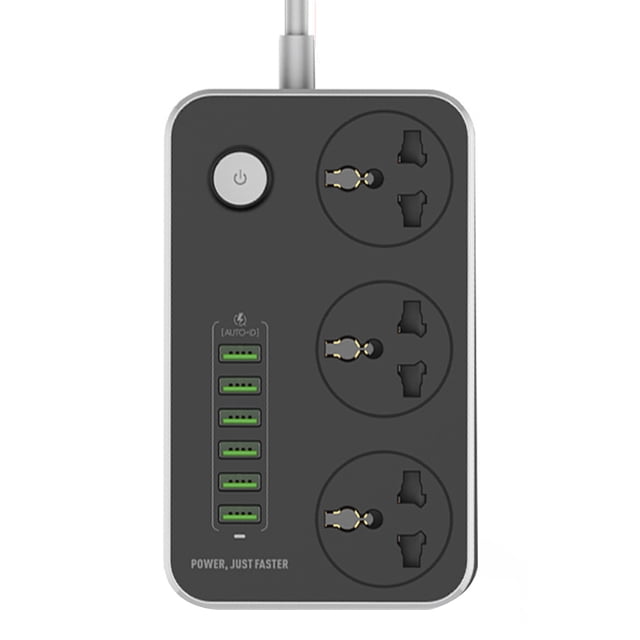 Injueey Interruptor de tira de alimentación con enchufe estadounidense de 3 pines redondos, cable de 2 M, salidas universales, 6 USB, cable de Accesorios para electrodomésticos Injueey HA002567-00
