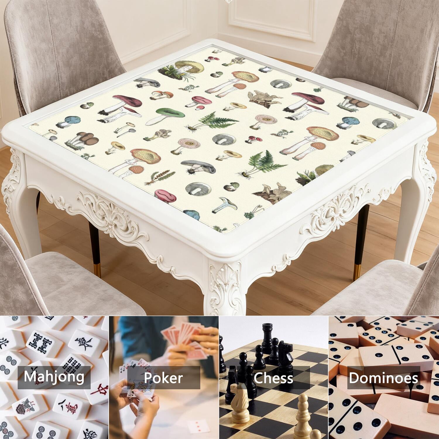 31.5 Inch Square Plants Pattern Game Mat Constructed from Rubber with Anti-Slip Backing Grip and Noise Dampening Qualities for Mahjong Board Games Card Games