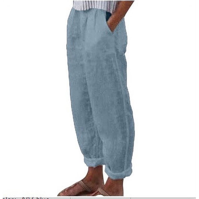 Pantalones casuales elegantes de lino y algodón con bolsillos rectos para uso diario