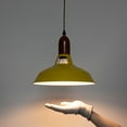 thumbnail image 5 of FSLiving Swag Pendant Light, 15ft Plug-in Dimmer Cord, Smart Plug Timer Modern Industrial Exterior Yellow and Interior White Macaron Iron Shade, Wooden E26 Socket for Living Room Loft Dining, 5 of 9