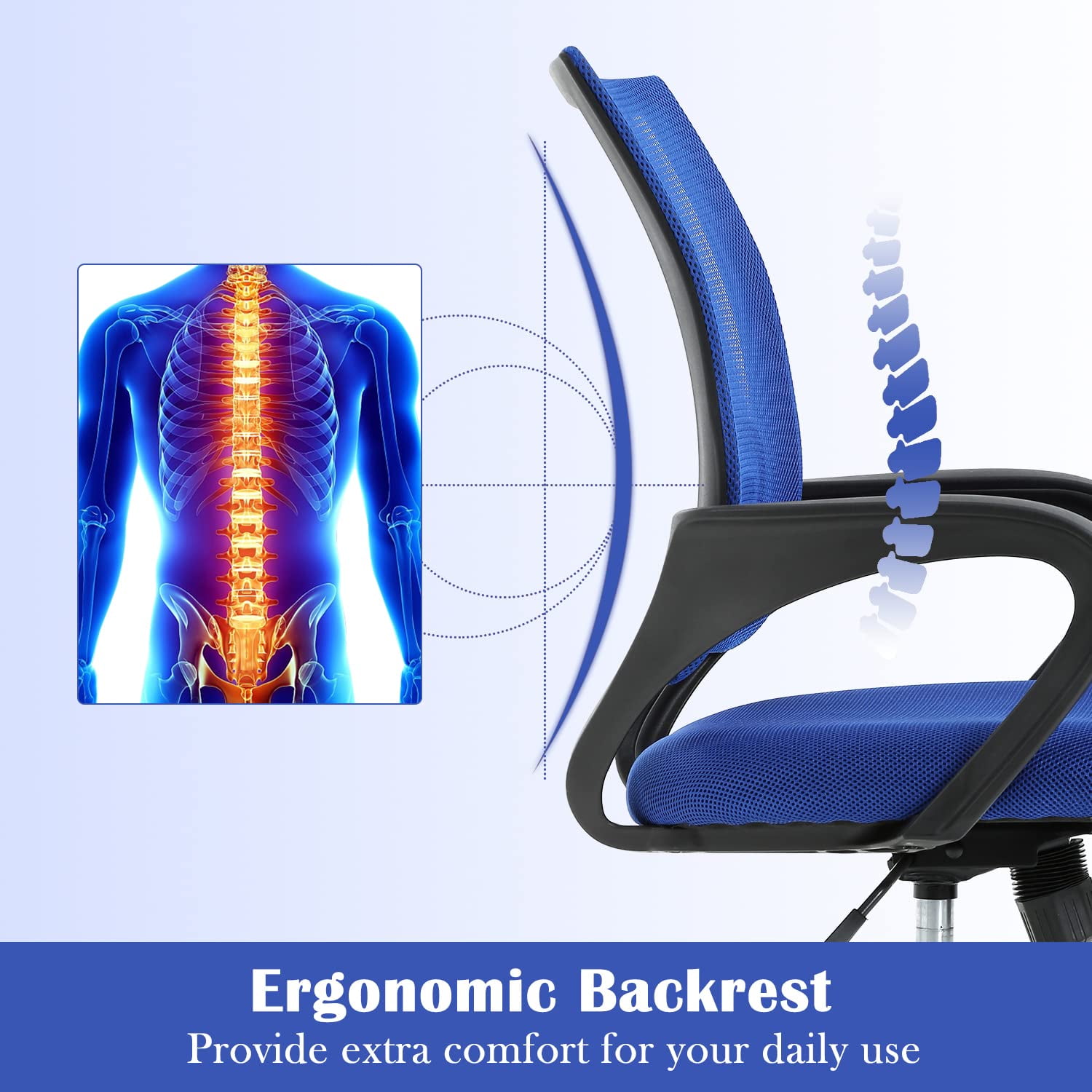 CL.HPAHKL Ergonomic Task Office Chair, Mesh Computer Chair with Lumbar Support Adjustable Mid Back Swivel Rolling Chair with Armrests, Ideal for Home Office & Study, Blue
