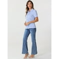 thumbnail image 4 of DARING DIVA Women's Button Down Collared Contrast Trim Puff Sleeve Blouse S Light Blue, 4 of 6
