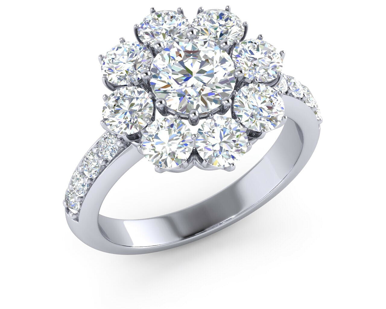 HeartsAndYou 2.5ct Round Cut Moissanite Engagement Ring for Women 18k White Gold over Silver Floral Solitaire