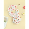 thumbnail image 5 of Infant Baby Girl Summer Romper Floral Print Flying Sleeve Shirred Jumpsuit with Hat 2 Pcs Outfits, 5 of 9