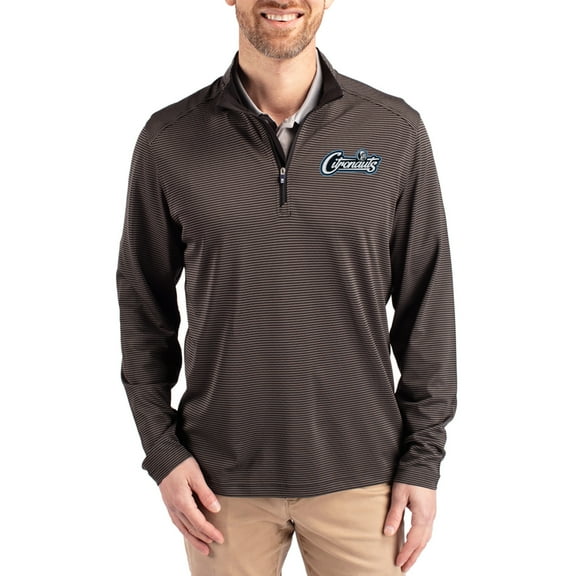 Men's-Cutter & Buck Black UCF Knights Virtue Micro Stripe DryTec Quarter-Zip Pullover