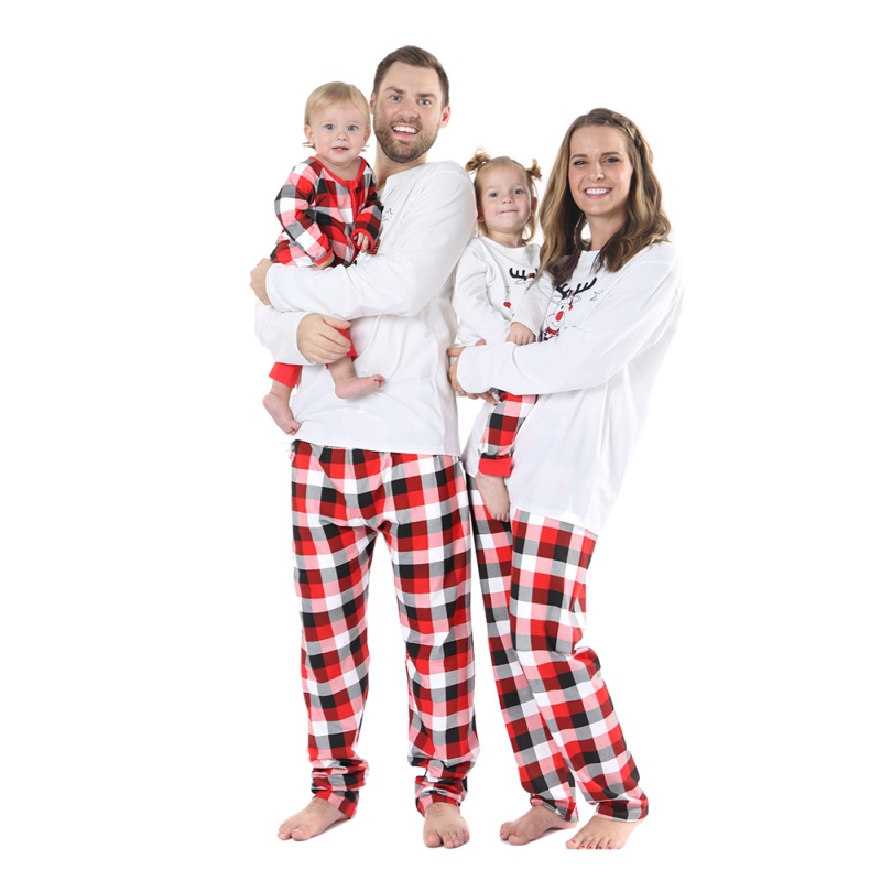 Baozhu Family Matching Parent-child Christmas Pajamas Sets Deer Plaid Print Cotton Soft Family Two-piece Fitted Outfits - image 2 of 9