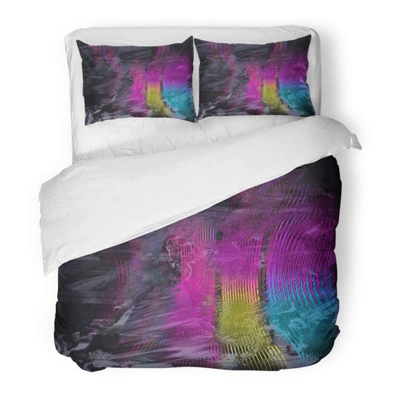 FMSHPON 3 Piece Bedding Set Colorful Abstract Distorted Aestetic Blob Bright Bug Crazy Digital Twin Size Duvet Cover with 2 Pillowcase for Home Bedding Room Decoration