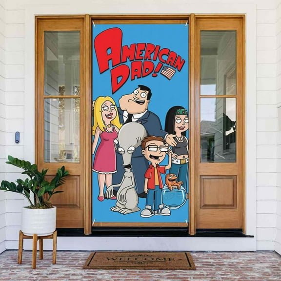 American Dad Door Cover Polyester Banner Outdoor Decoration Accessories For Porch Garden Patio Party Backdrop, 35.4 X 72.8 Inches