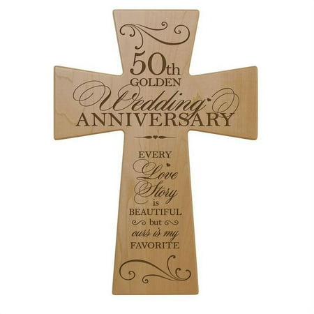 LifeSong Milestones 50th Wedding Anniversary Maple Wood Wall Cross Gift for Couple