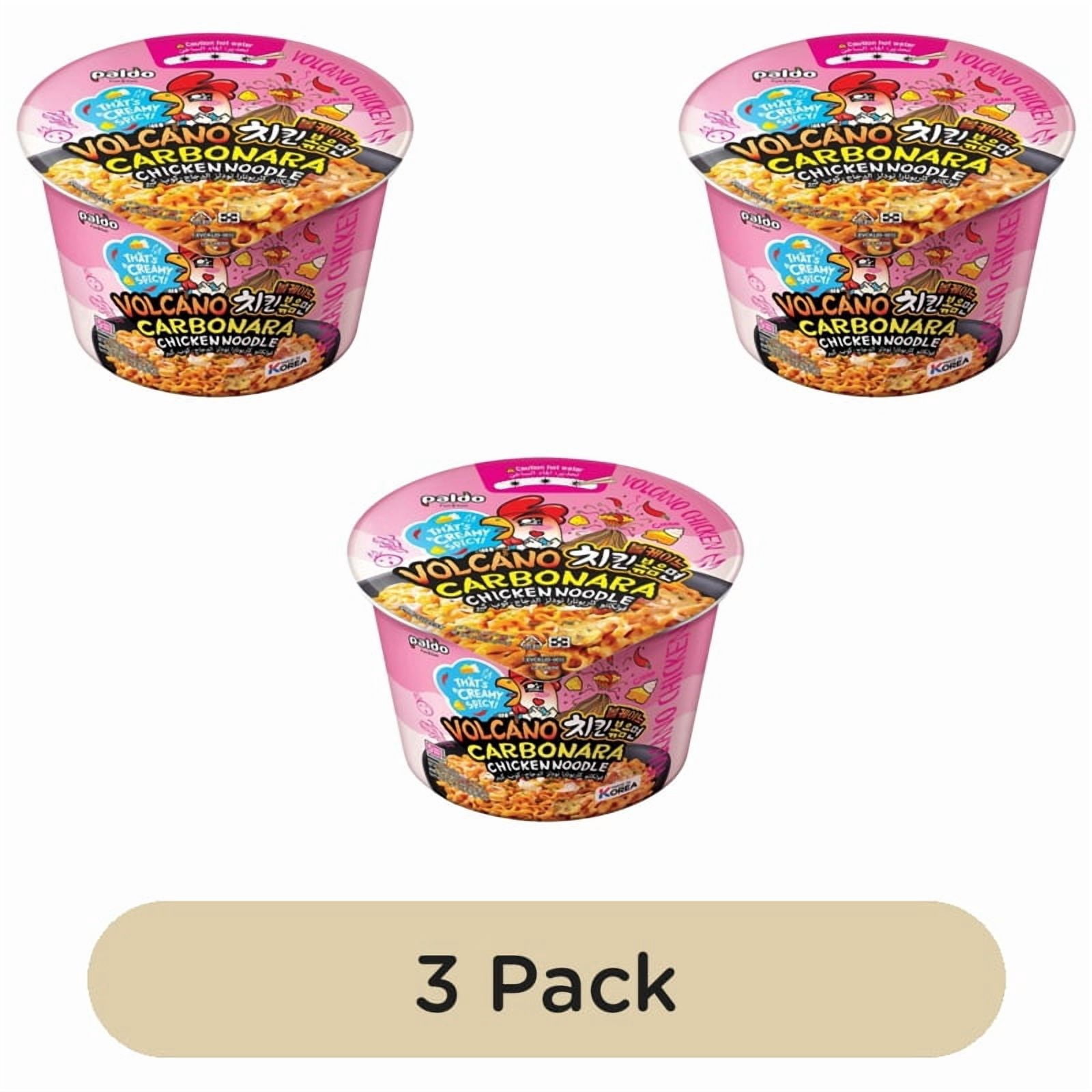 Paldo Volcano Carbonara Chicken Flavoured Korean Instant Noodle Bowl 105g, British Import (Pack of 3)