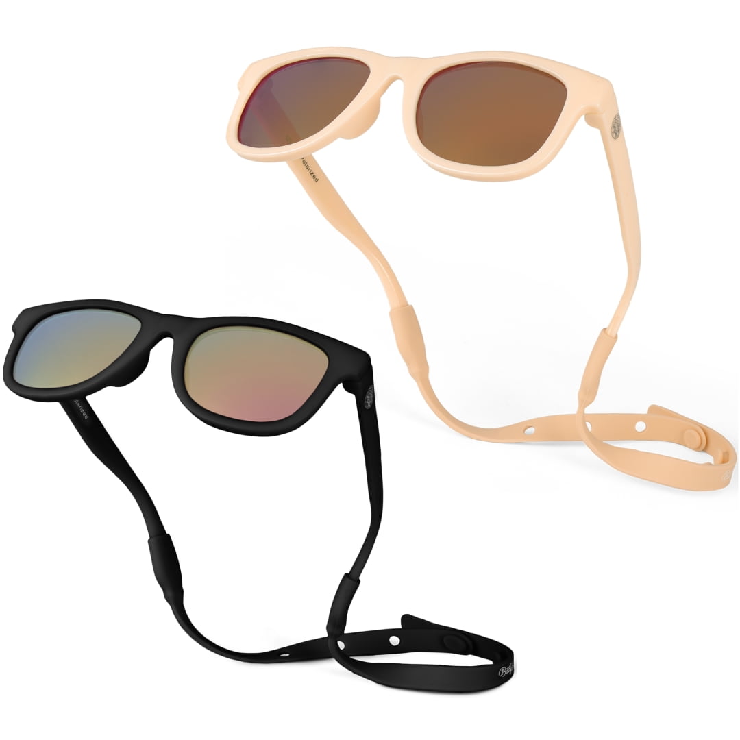 Baby Sunnies Polarized Baby Sunglasses with Strap 0-24 Months Peach & Black 2 Pairs