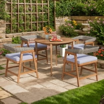 GVN Patio Accent Chair, Outdoor Dining Chairs,Outdoor Dining Seating,Outdoor Acacia Wood Patio Wicker Dining Chairs Set of 4 with Seat Cushion-Gray