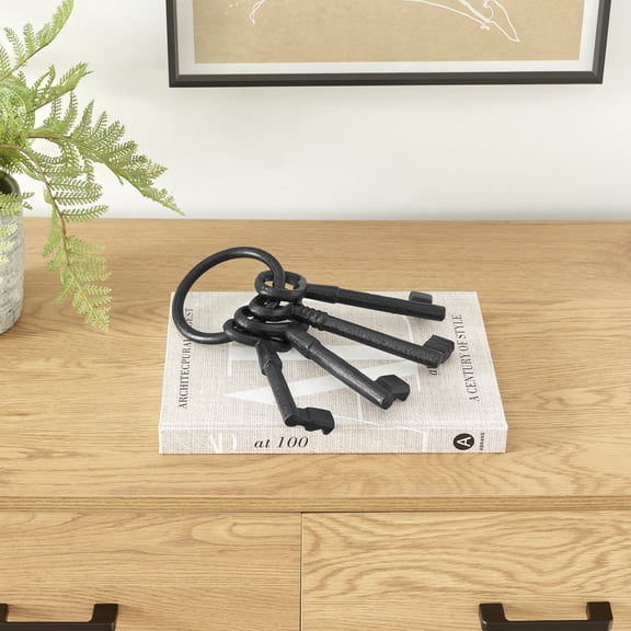 Black Decorative Cast Iron Keys on Ring Sculpture - Wall Hanging or Tabletop Paperweight Display