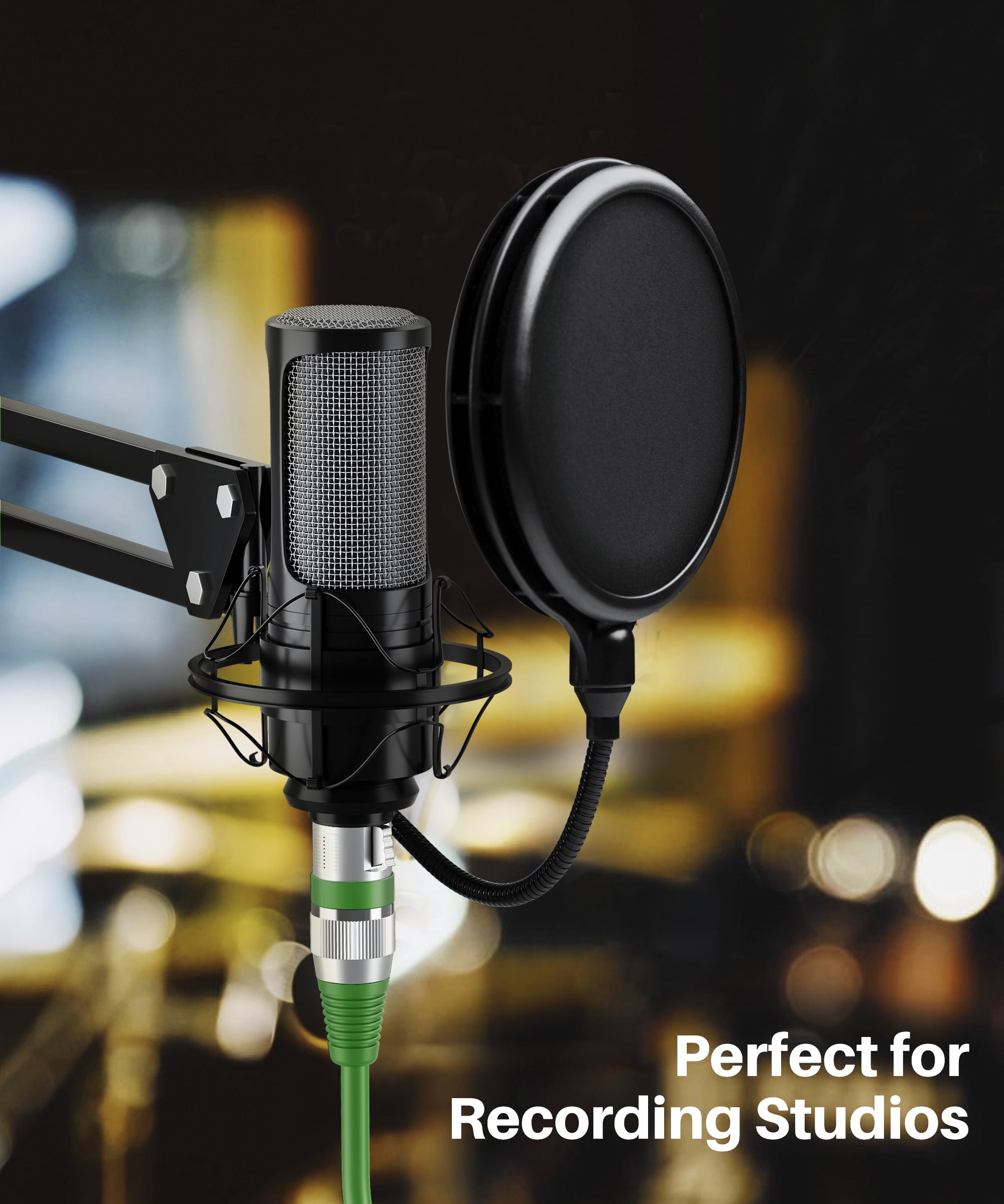 GearIT XLR to XLR Microphone Cable (100 Feet, 1 Pack) XLR Male to Female Mic Cable 3-Pin Balanced Shielded XLR Cable for Mic Mixer, Recording Studio, Podcast - Green, 100Ft, 1 Pack