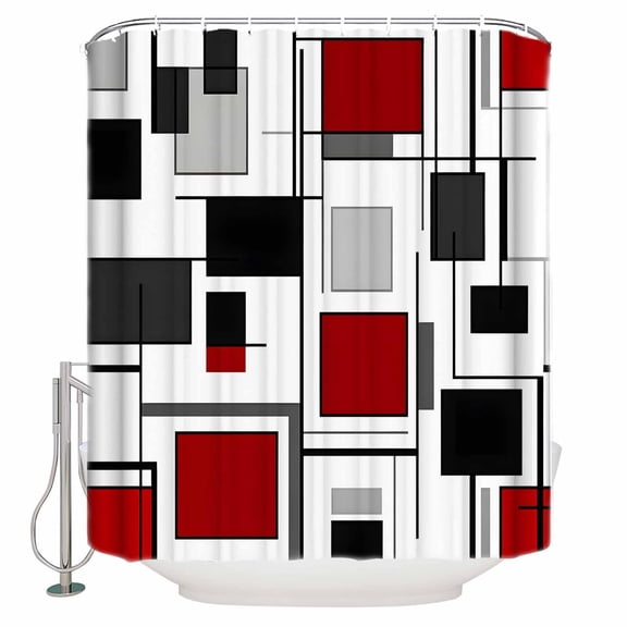 54x78 Inch Shower Curtain Decorative Red Grey Geometric Bathtub Bath Curtains Fabric Waterproof Bathroom Decor Modern Irregular Abstract Art Small Stall Shower Curtain Set with 12 Hooks