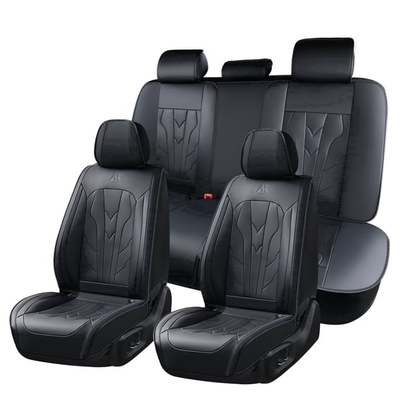 MaiQtai Car Seat Covers Full Set 5-Seat Faux PU Leather Universal Fit SUV Truck, Black