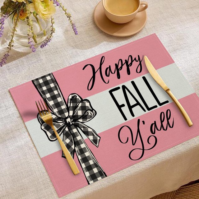 Juego de 4 manteles individuales de otoño con calabazas y hojas de arce, ideales para Acción de Gracias, de 30 x 45 cm, para cocina, comedor y decoración rústica.