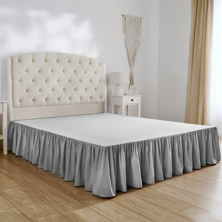 Mellanni Iconic Collection Ruffled Microfiber Bed Skirt 15" Drop, Twin XL, Light Gray