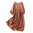 thumbnail image 2 of Liquidation d'Été Iumwxz Robes à Col Rond Manches 3/4 pour Femmes Tunique Plissée en Lin Ample Robe Maxi Robe Graphique Florale Robes d'Anniversaire pour Femmes Robes Athlétiques pour Anniversaire, 2 of 9