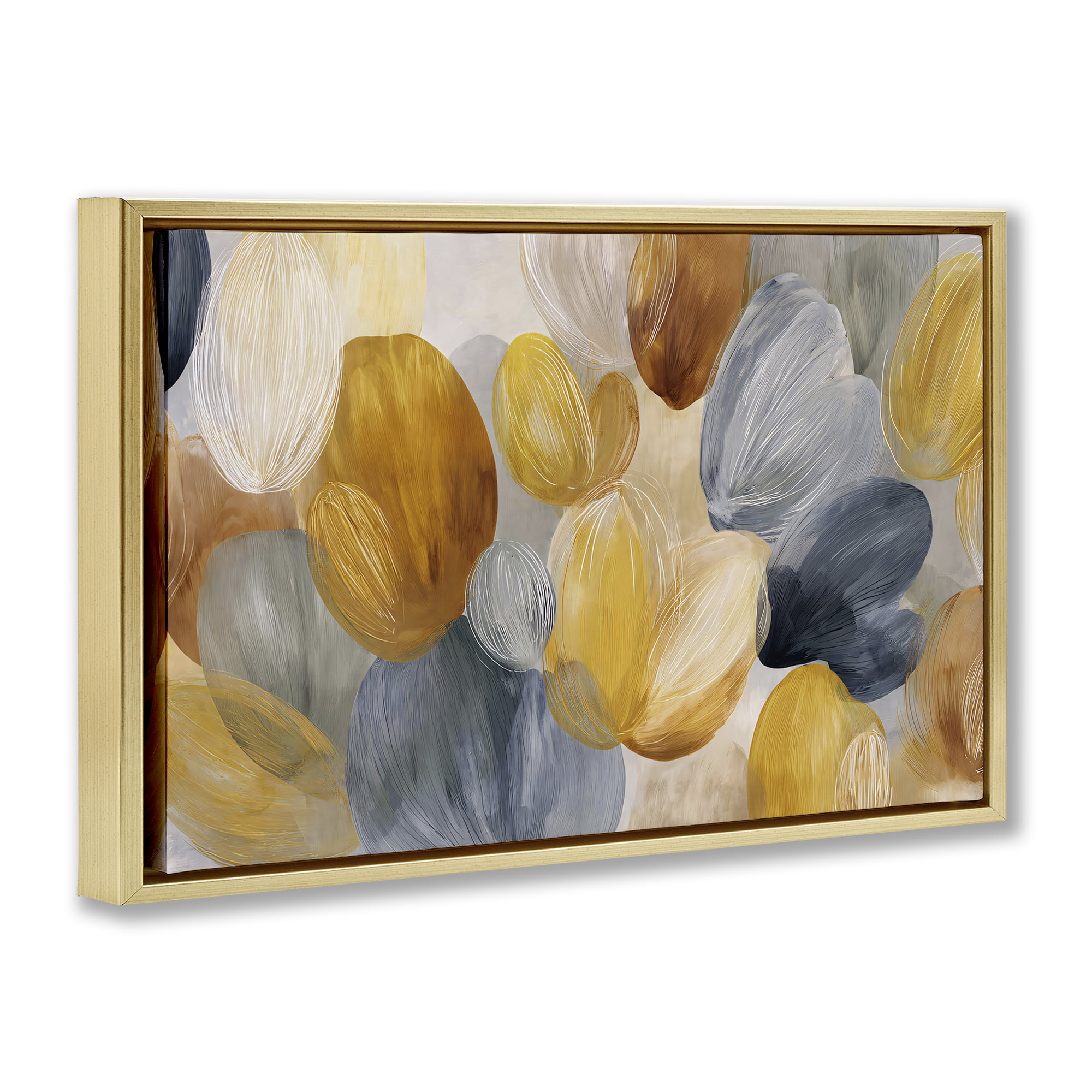Stupell Industries Warm Oblong Layered Shapes Gold Framed Floater Canvas Wall Art, design by Jacky Ngan