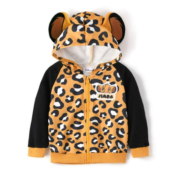 Disney Lion King Boys Girls Jackets Simba Graphic Hoodie with Ears Leopard Print Sweatshirt Jacket Sizes 2-6