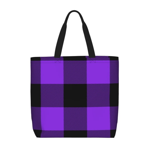 Fotbe Purple Buffalo Plaid Bolsa Tote con Estampado para Mujer, Bolsos con Cremallera, Bolsa de Hombro Casual de Gran Capacidad con Bolsillos Internos