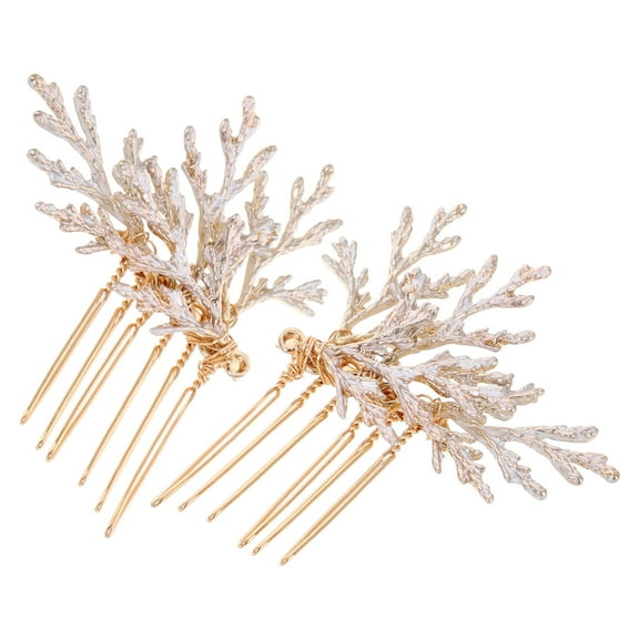SEWCHICS 2Pcs Vintage Style Golden Alloy Decorative Hair Combs for Women Wedding Date Accessories