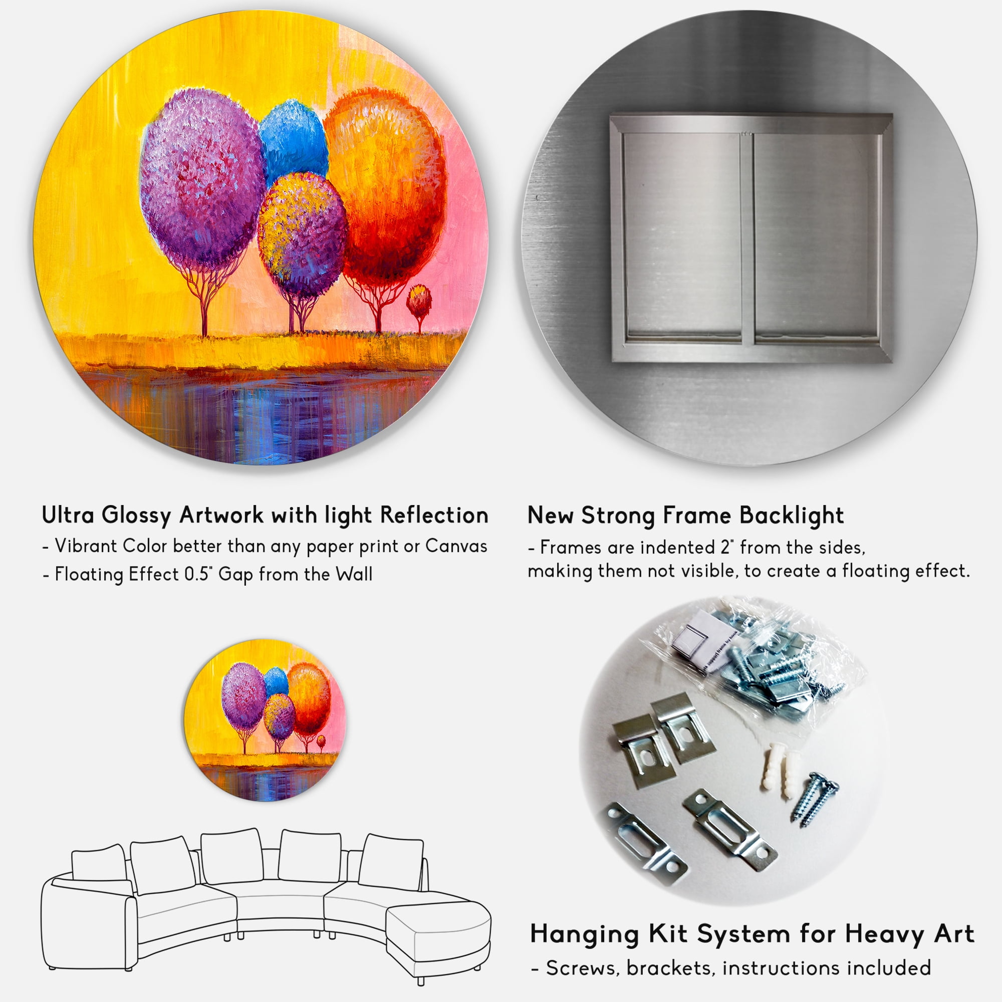 Designart 'Autumn Colorful Fantasy Trees I' Modern Circle Metal Wall Art 23x23 - Disc of 23