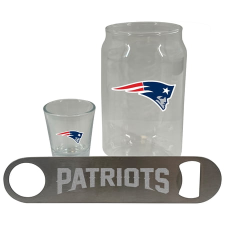 The Memory Company New England Patriots Three-Pack Beer Glass 2oz. Shot Glass & Bottle Opener Set
