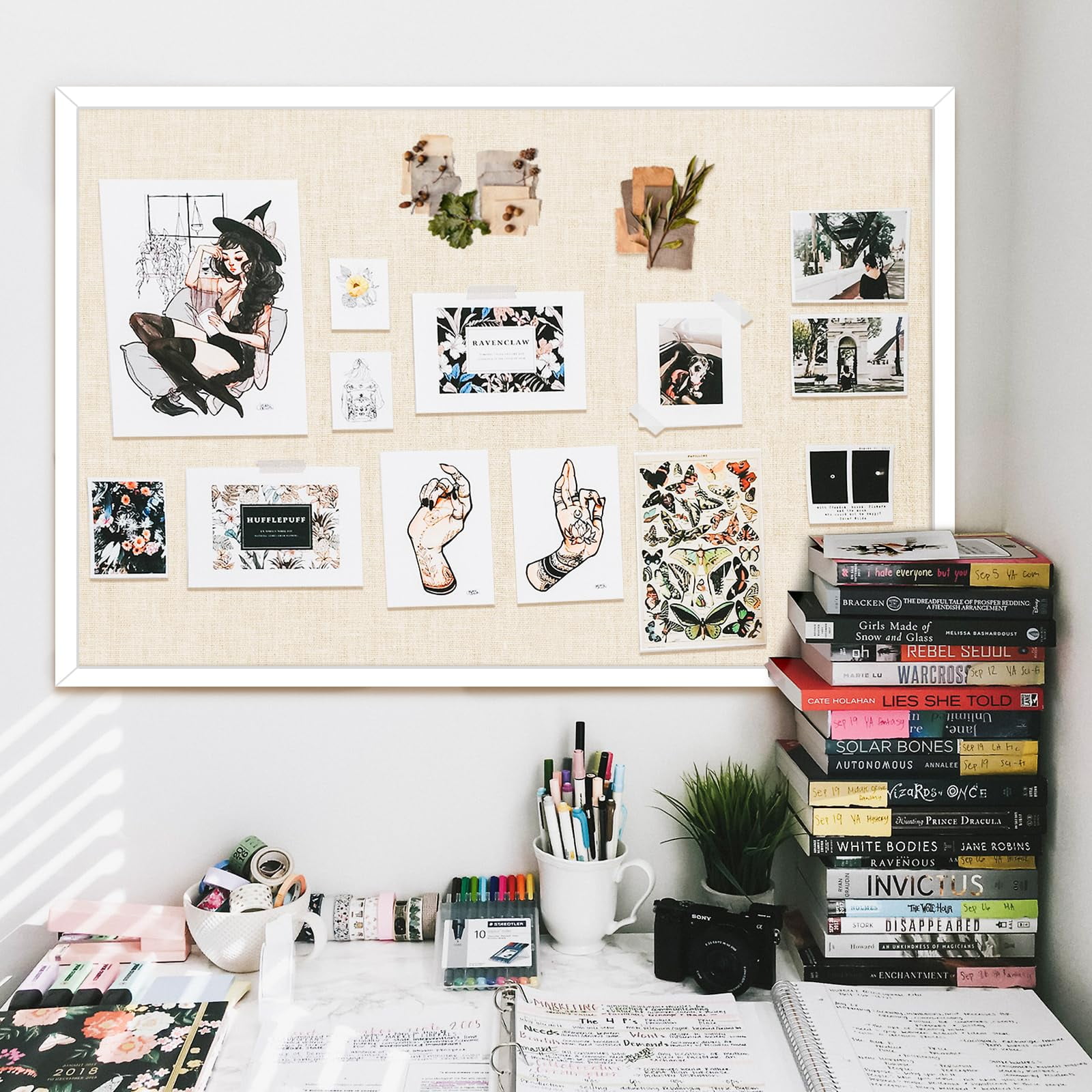 Large Bulletin Board, 36 "x 24" White Cork Boards for Walls with Frame, Pin Display Board Vision Board