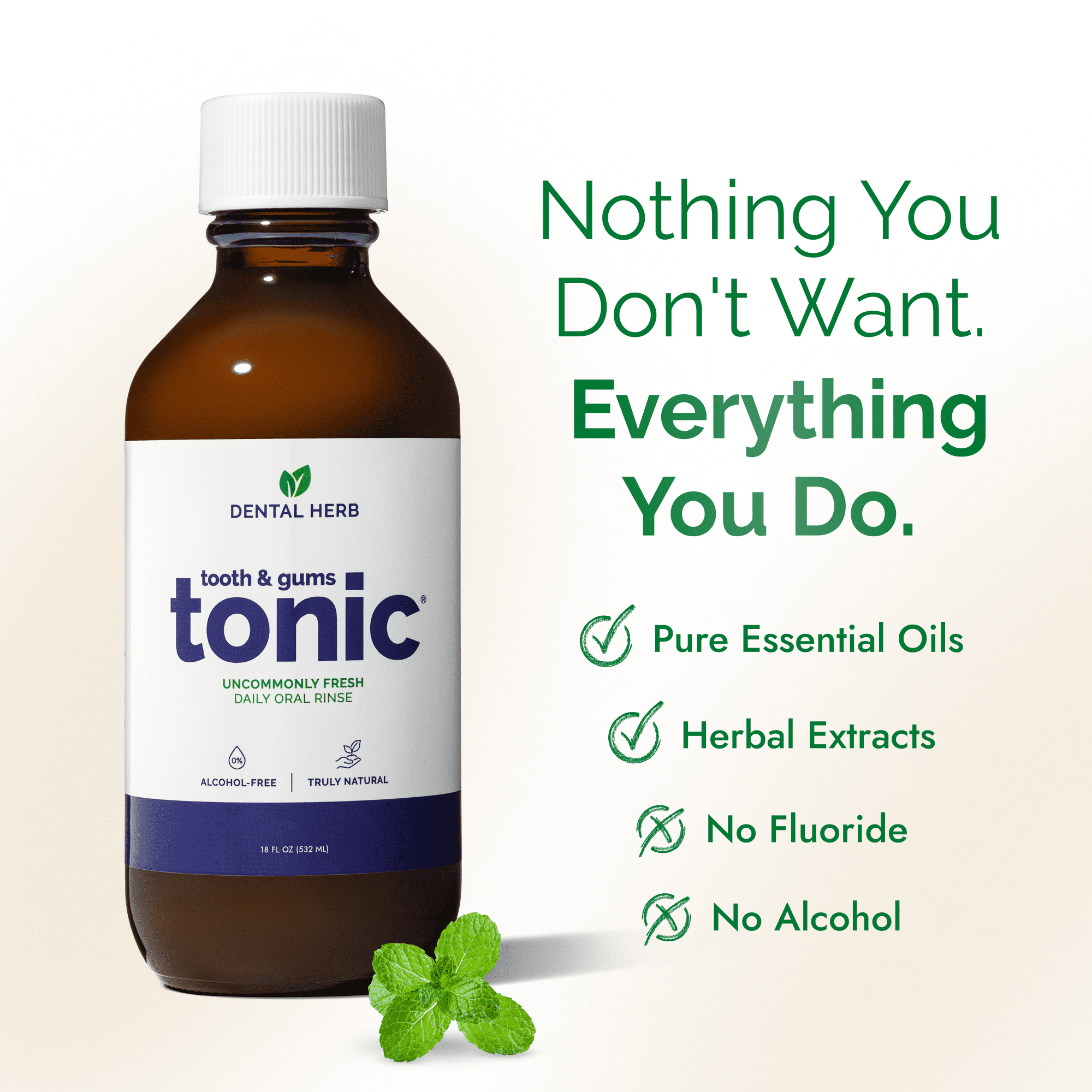 Tooth & Gums Tonic – Truly Natural Oral Rinse, Plant-Based, Alcohol-Free, Fluoride-Free, Herbal Extracts & Essential Oils, Fresh Breath & Daily Gum Care, 18 fl oz – Dental Herb Company