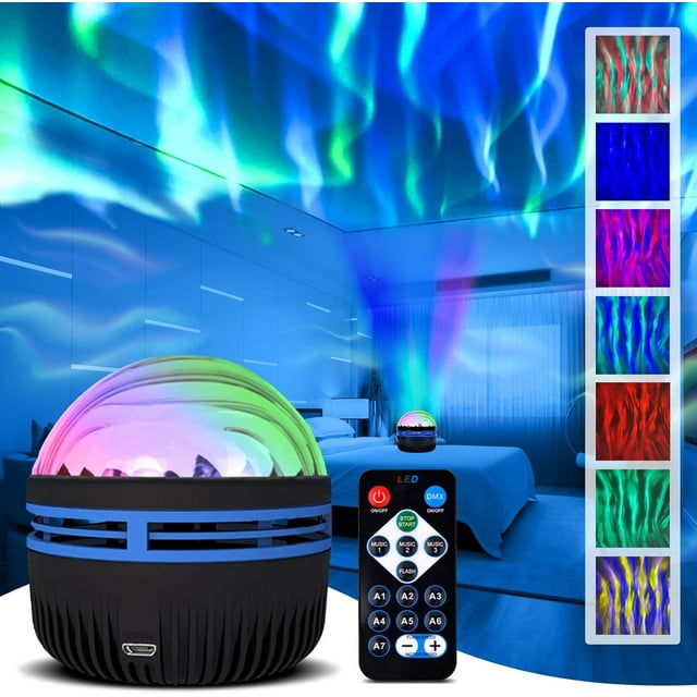 2 en 1 proyector Aurora Boreal y Olas Oceánicas, proyector LED de cielo estrellado con control remoto y 7 efectos luminosos, lámpara proyector Galaxia para decoración de dormitorio,a