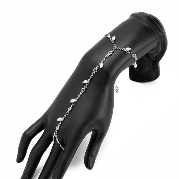 Zhuge Dainty Alloy Minimalist Hand Chain, Single Piece Elegant Finger-Ring Bracelet with Layered Design for Everyday Wear,D07