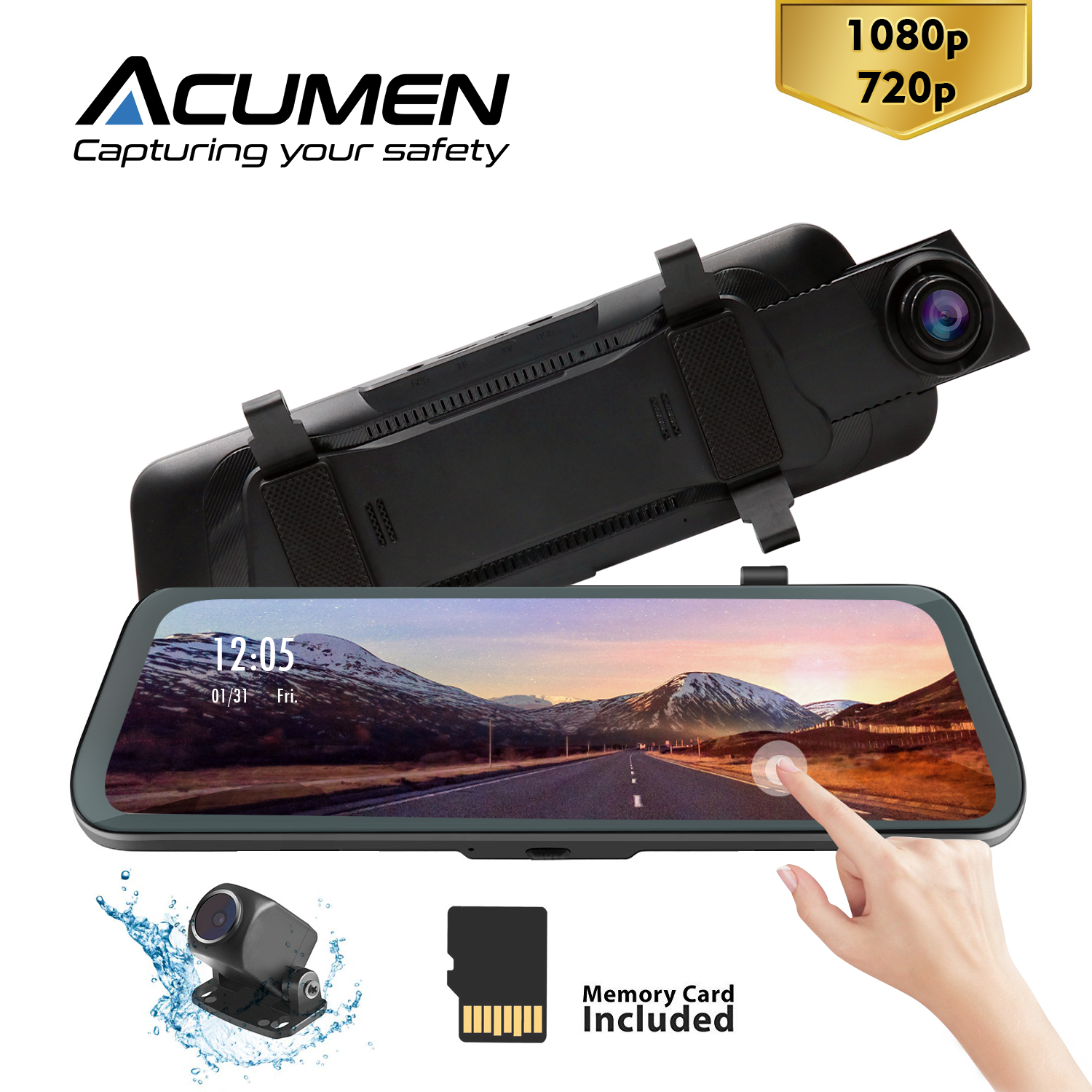 Acumen M3 Digital Rearview Mirror Dash Cam 9.66” Full Screen Dual