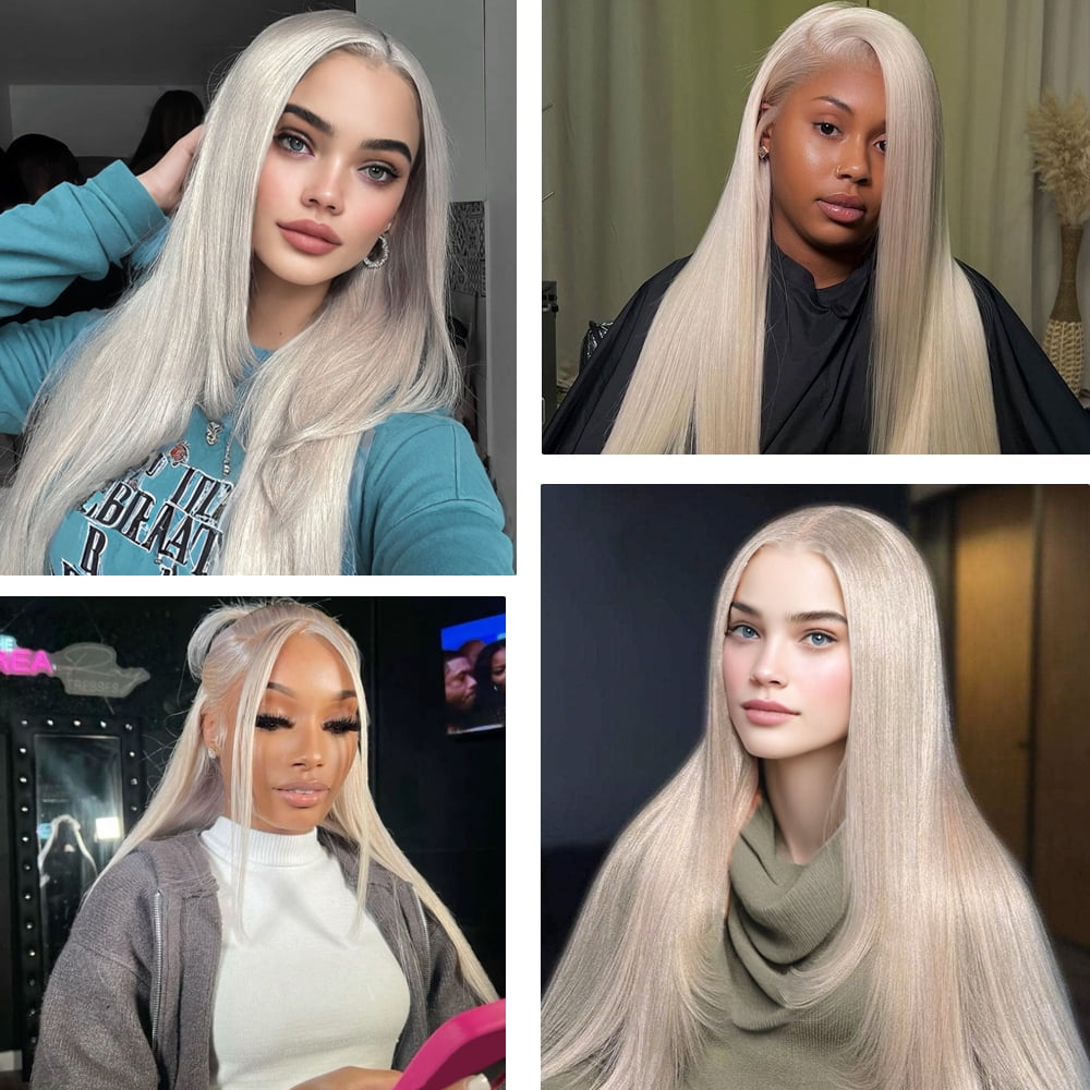 Mscathy 180% Frosted Beige Colored HD 13x4 Lace Front Remy Brazilian Human Hair Wig Bleached Knots Ash Blonde Color 22Inch Straight Glueless Human Hair Wigs For Women