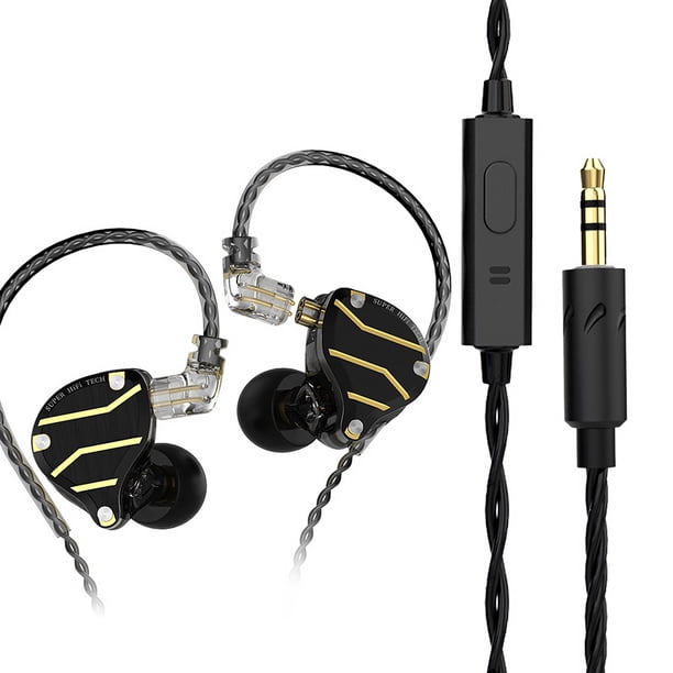QKZ Auriculares con cable de 3,5 mm Fitness Sports HiFi Auriculares con sonido estéreo Control de línea de 2 pines Tablet Computadora Auriculares con micrófono Negro Yuarrent EL005362-01B